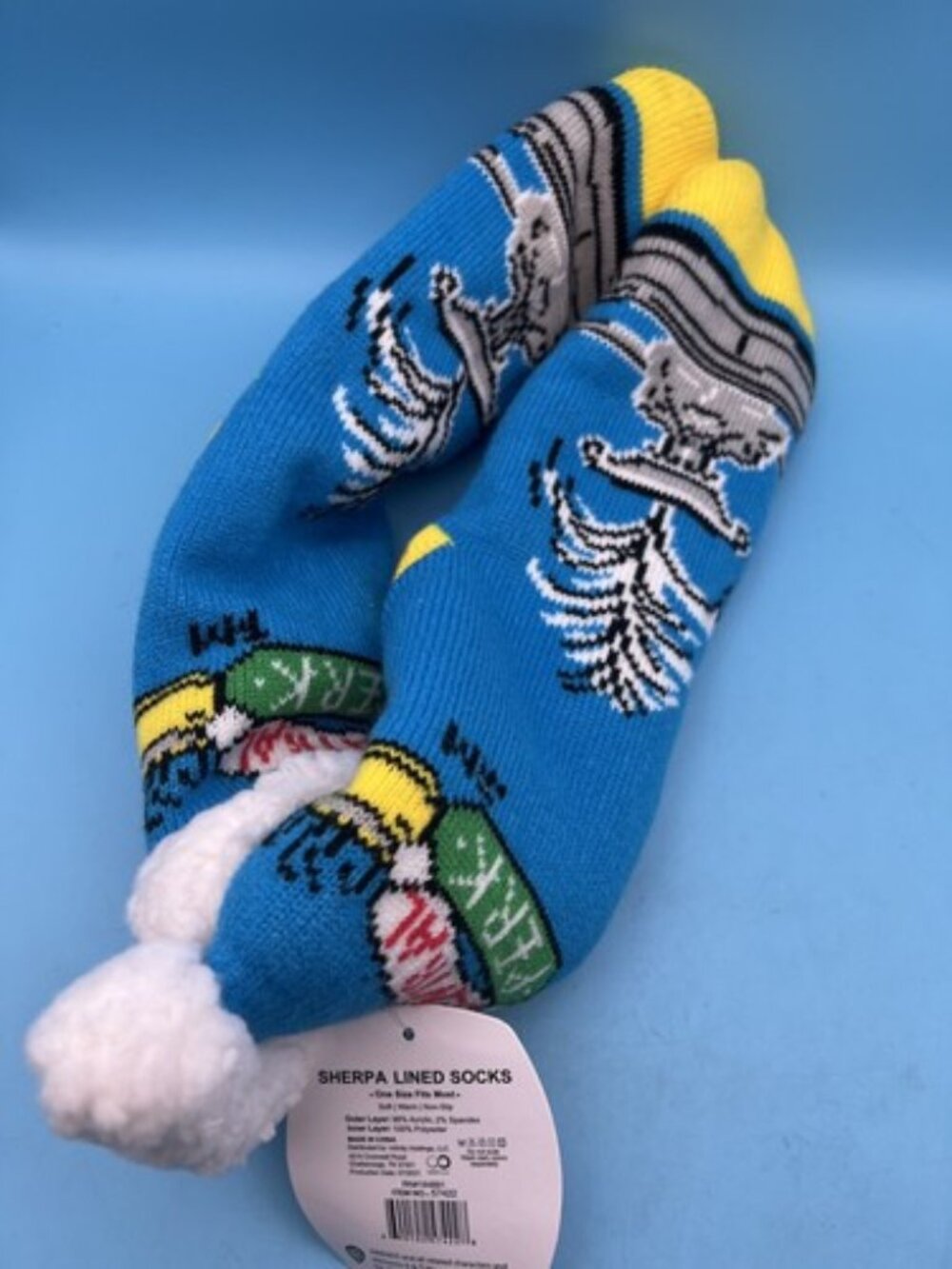 Friends Sherpa Sock Slip Resistant Sole Blue Green Red Yellow Couch Sofa New